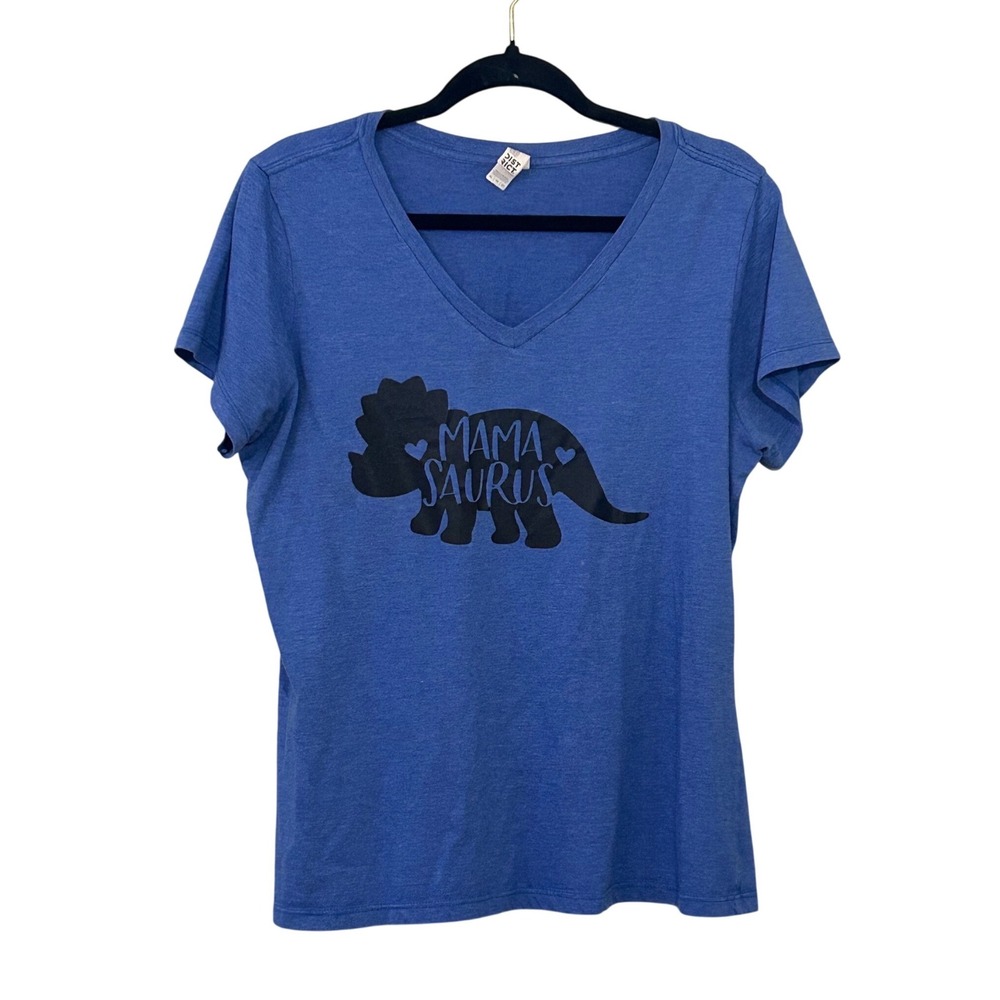 Blue Mama Saurus Graphic T-Shirt Womens XL V-Neck Short Sleeve